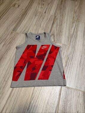 Nike Gray Tank Top with Red Graphic Chevron Stripes for Kids